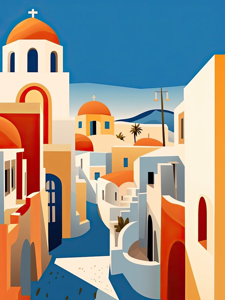 Santorini, Greece, Bold Outlines 4