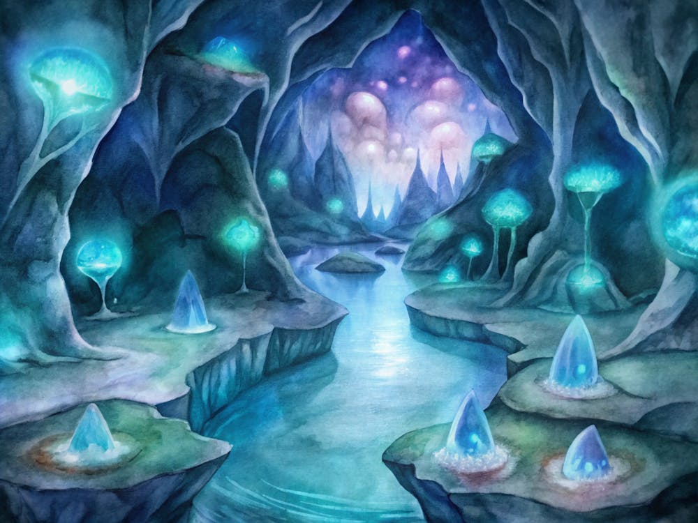 A Design Featuring Glowing Bioluminescent Caves In