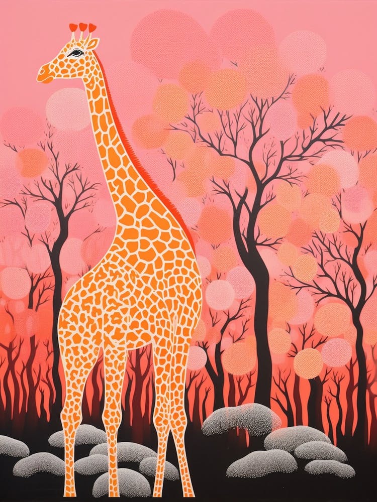 Abstract Giraffe Orange & Pink Portrait 3