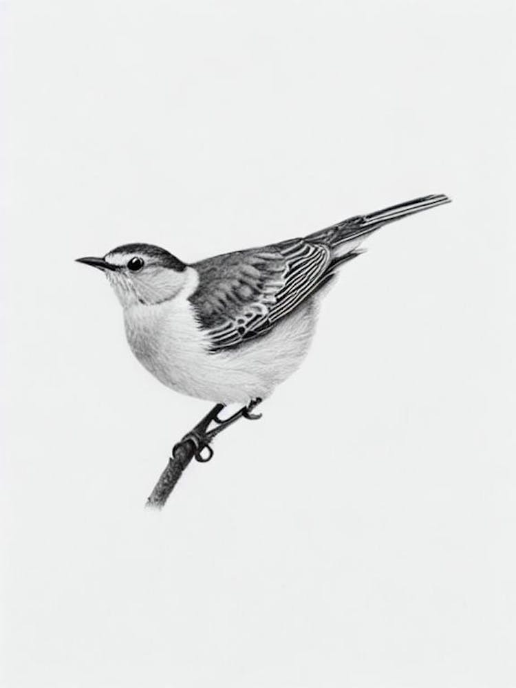 Dipper B&W Pencil Drawing 1 Bird