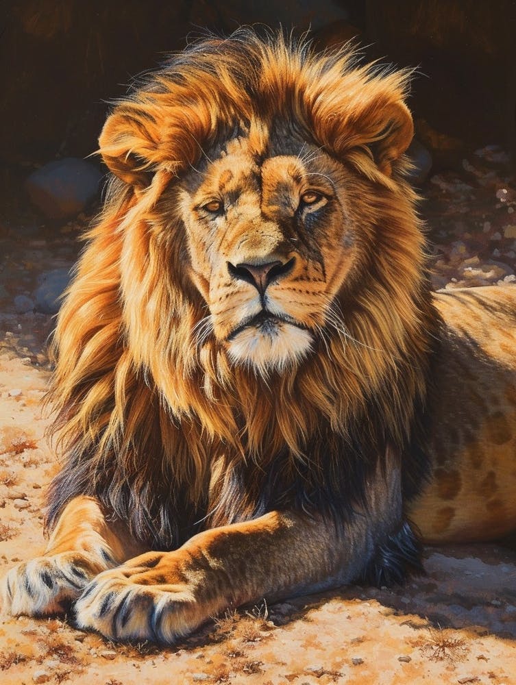 Barbary Lion Resting Acrylic Painting 1