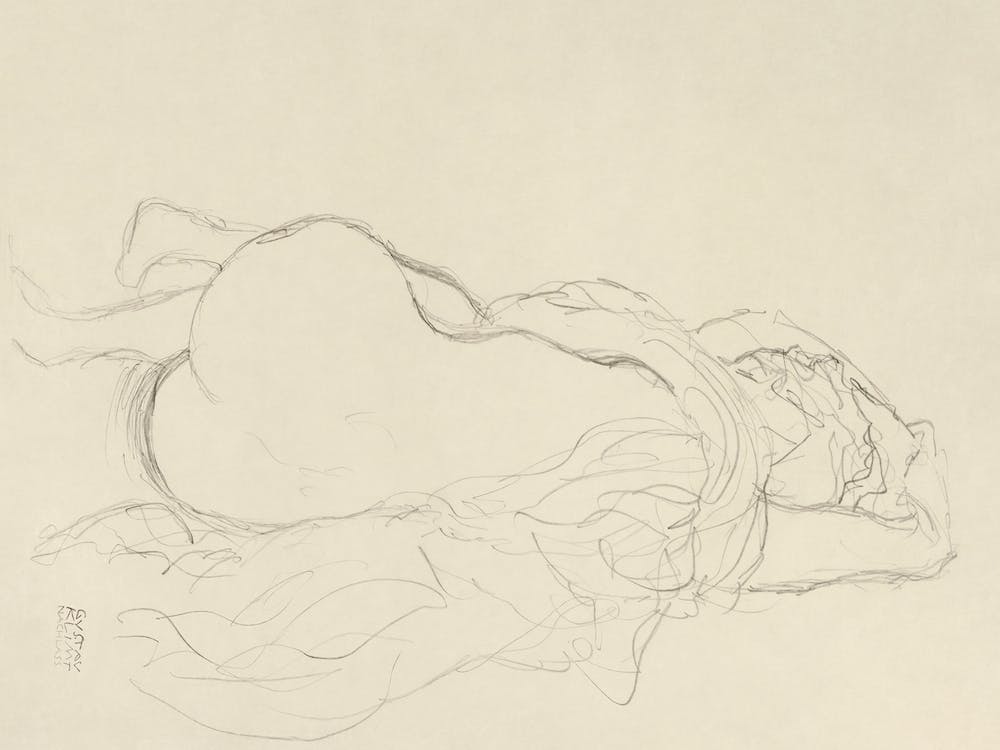Reclining Nude With Drapery, Back View, Gustav Klimt