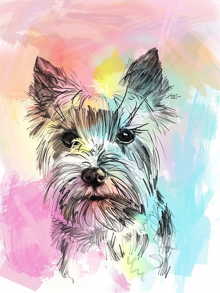 Yorkshire Terrier Dog Pastel Line Painting 4