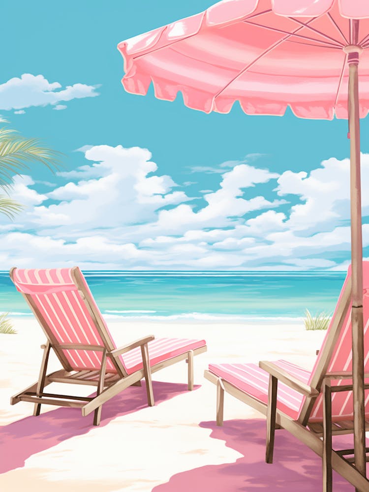 An Illustration In Pink Tones Of  Grace Bay Beach Turks And Caicos 4