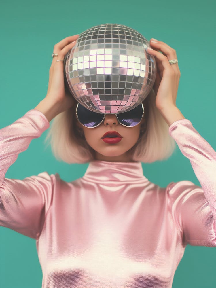 Disco Ball Girl, Preppy Aesthetic, Retro Pink Pastel