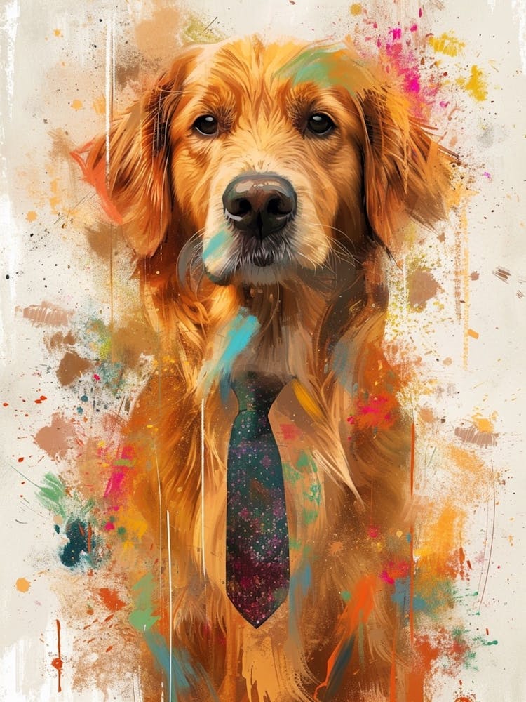 Kitsch Portrait Of A Golden Retriever In A Tie 1