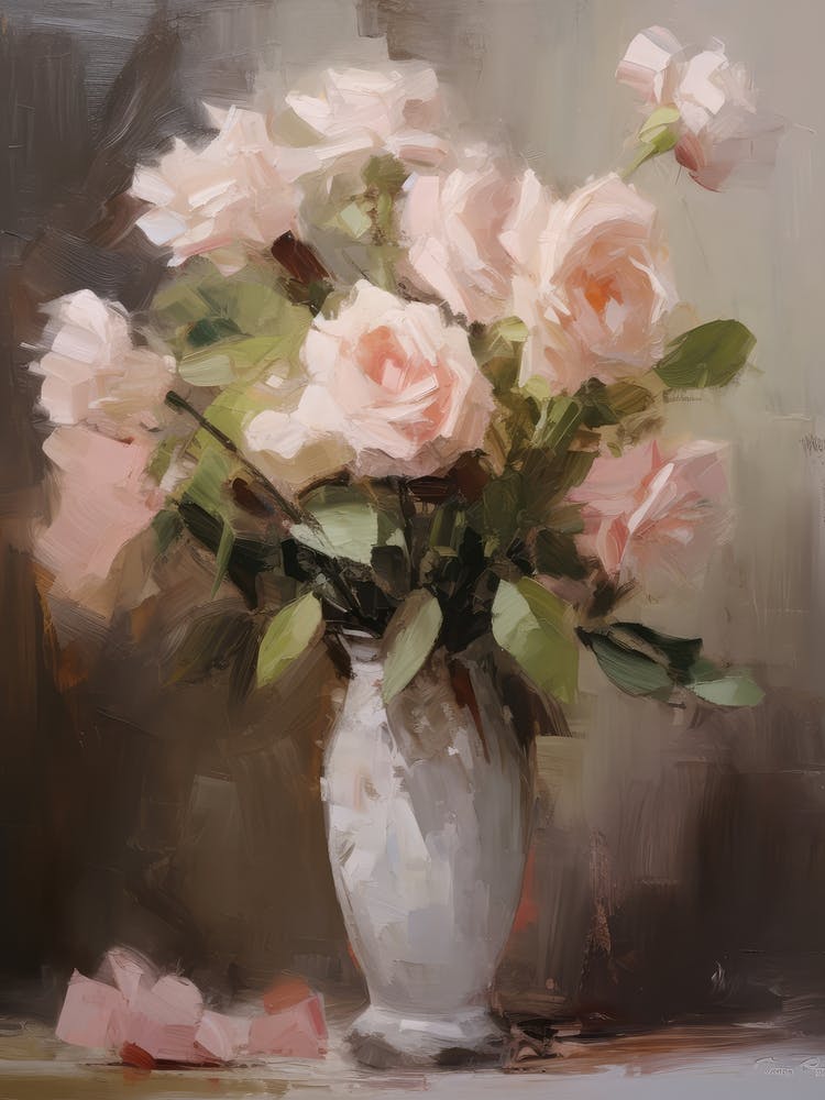 Pastellrosa Vintage Rosen-Gemälde