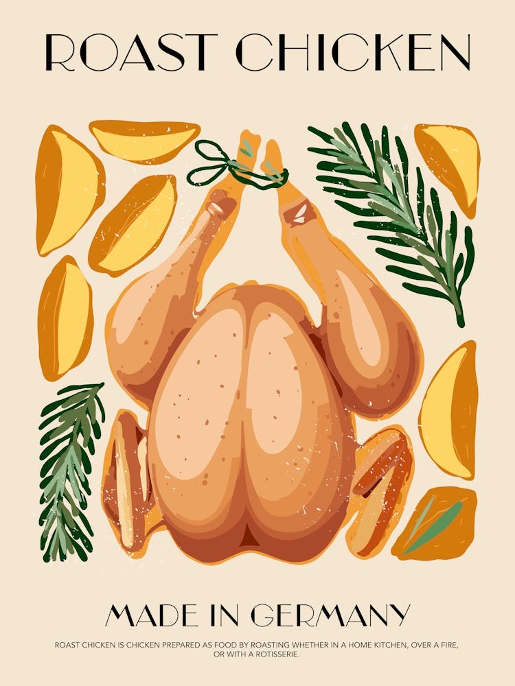 Roast Chicken Print Kitchen Art Kitchen Poster Food Art Mid Century Modern Germany