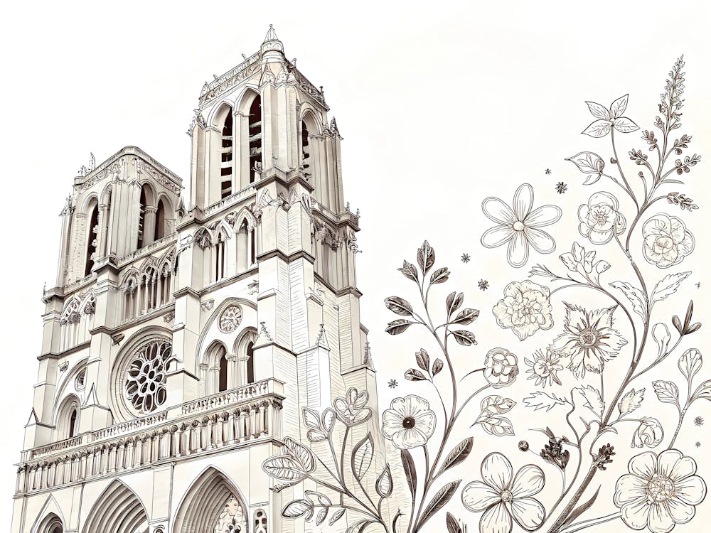 Minimalist Ink Sketch Of Etching Style Floral Ca