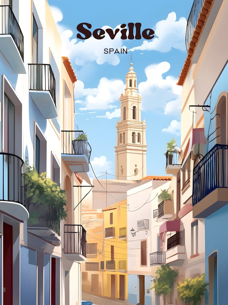 Seville Spain Cityscape Modern Travel Illustration