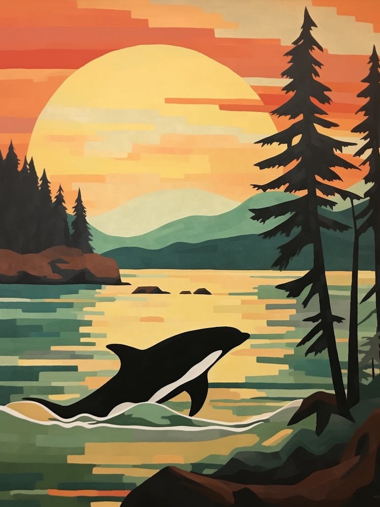Matisse Style Orca Whale With The Sunset  1