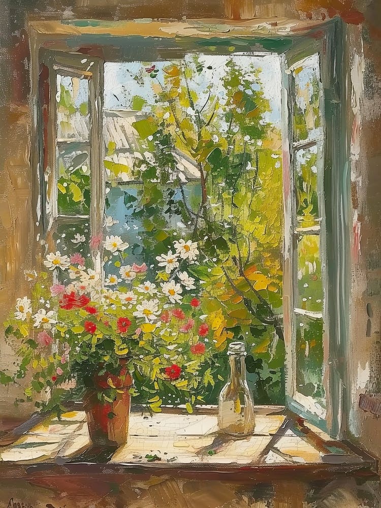 Geranium Flowers On A Cottage Window 4