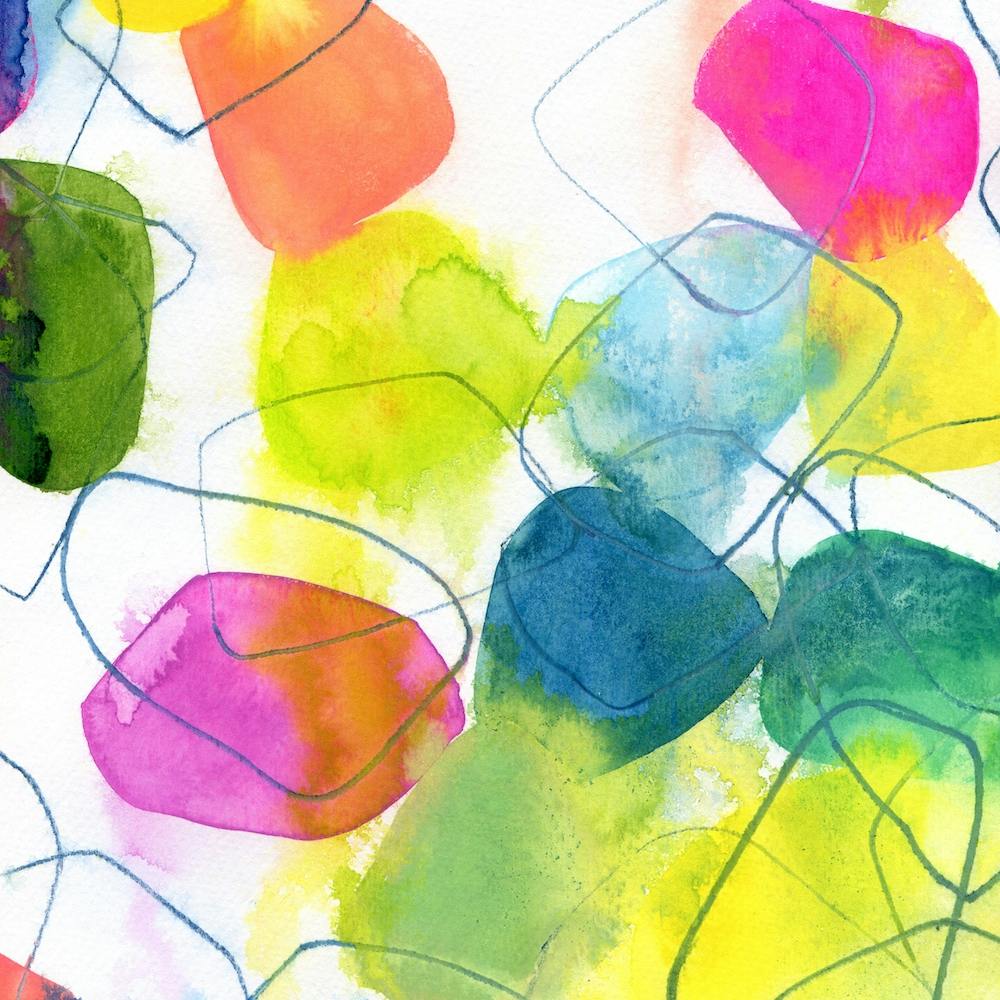 Abstract Watercolor Painting with Blue Lines