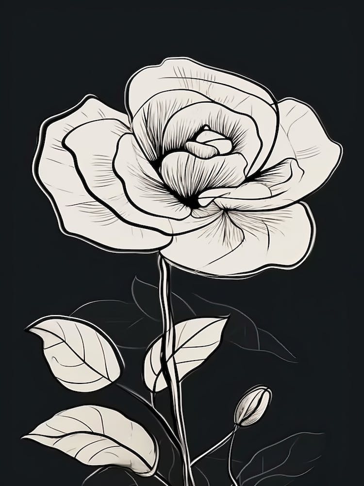 Line Art Roses Flowers Illustration Neutral 16