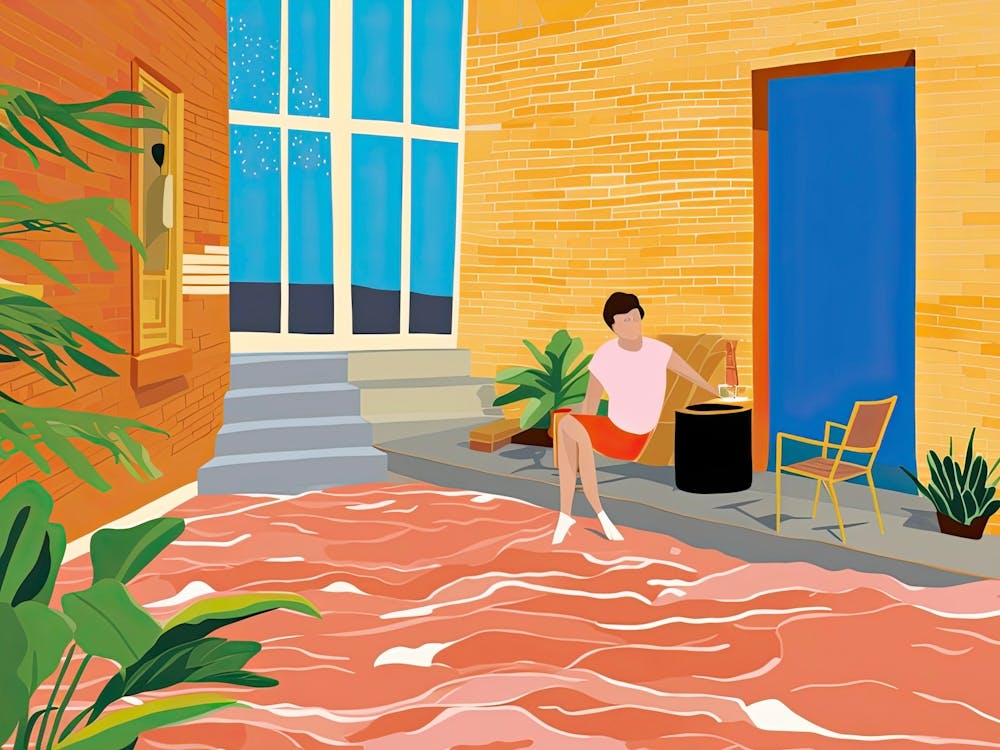 Woman Outside, Hockney Style