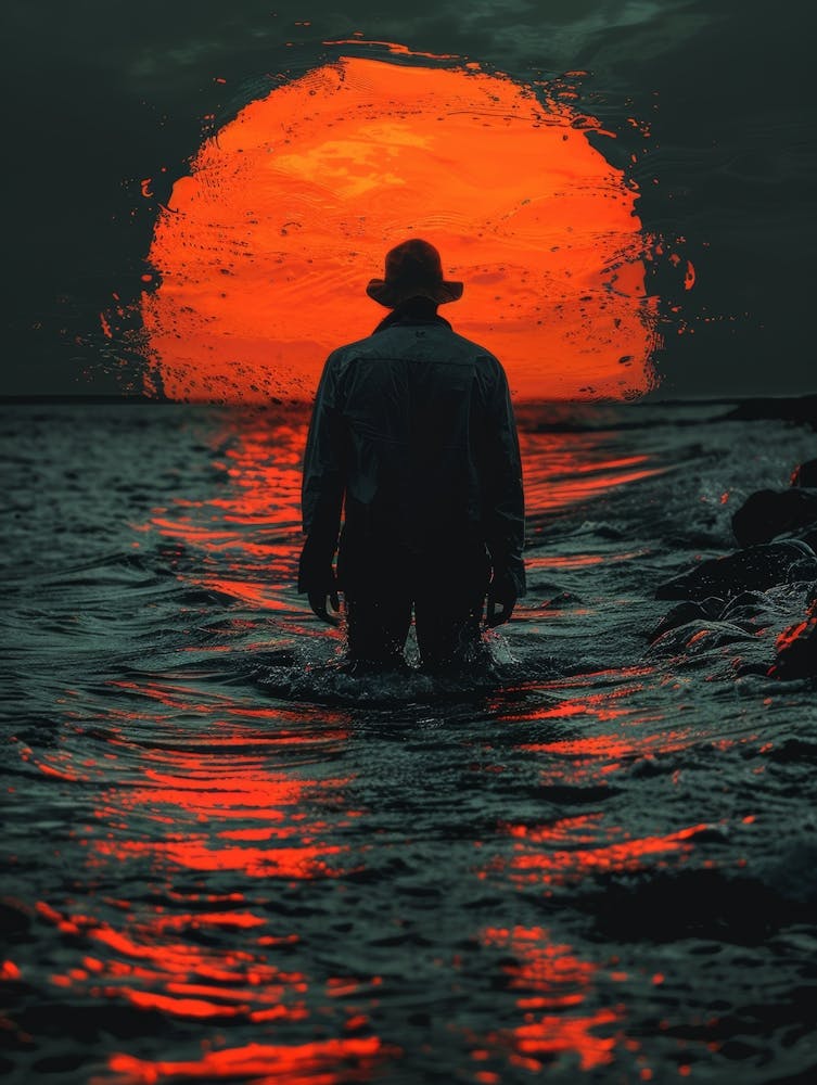 Sunset Man In The Water