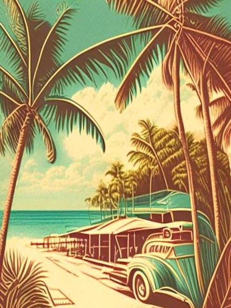 Key West Florida Vintage Sketch Tropical Destination