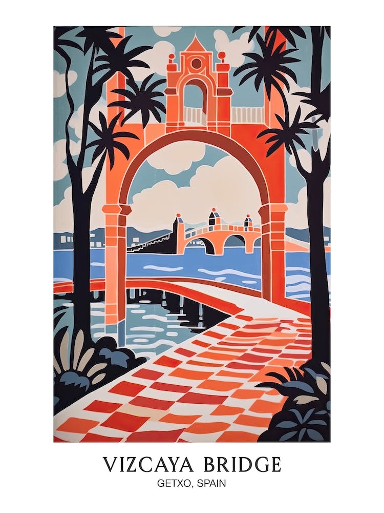 Vizcaya Bridge, Getxo, Spain, Colourful Travel Poster