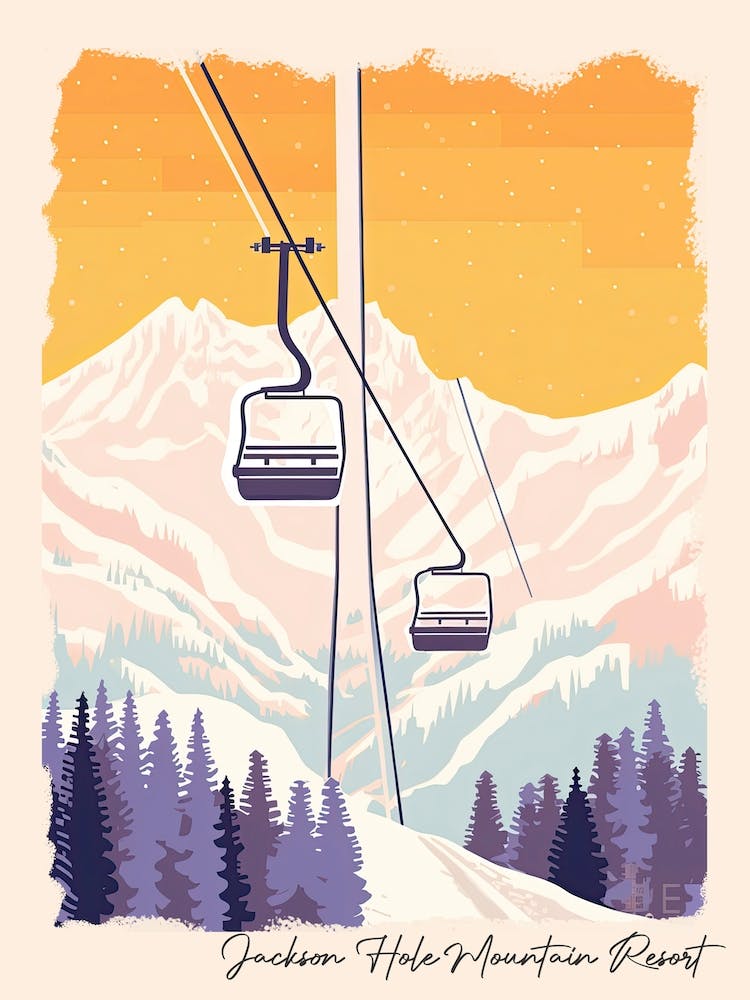 Poster Of Jackson Hole Mountain Resort   Wyoming, Usa, Ski Resort Pastel Colours Illustration 1