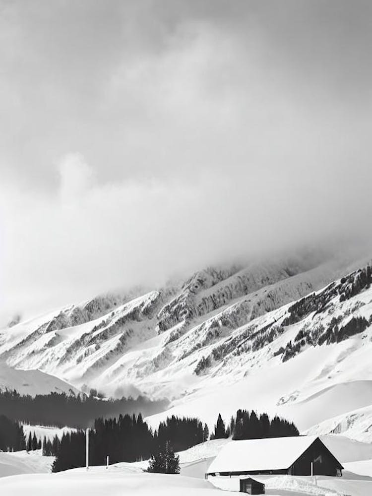 Treble Cone, New Zealand Black And White Skiing Poster