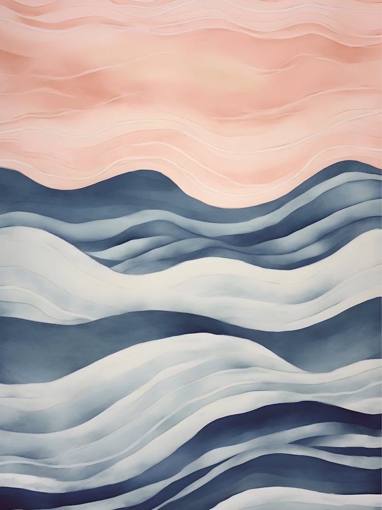 Watercolor Painting Waves At Sunset