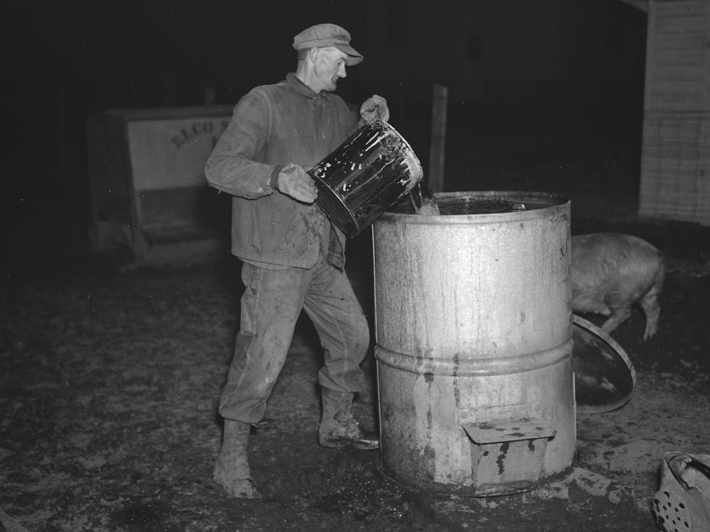 640 P M Tip Estes, Hired Man Near Fowler, Indiana, Filling An Automatic Hog Waterer, He Has To Carry Eighty Gallons