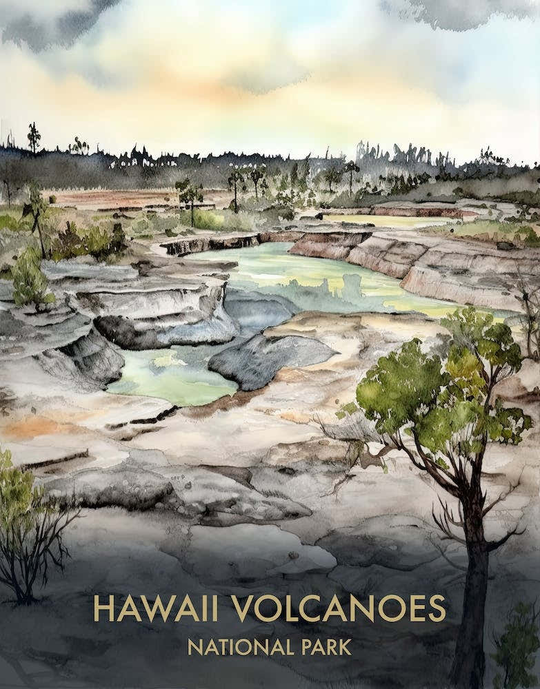 Hawaii Volcanoes Park Watercolour 2