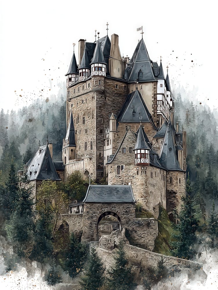 Aihrgdesign Isolated Watercolor Painting Of European Castles 1