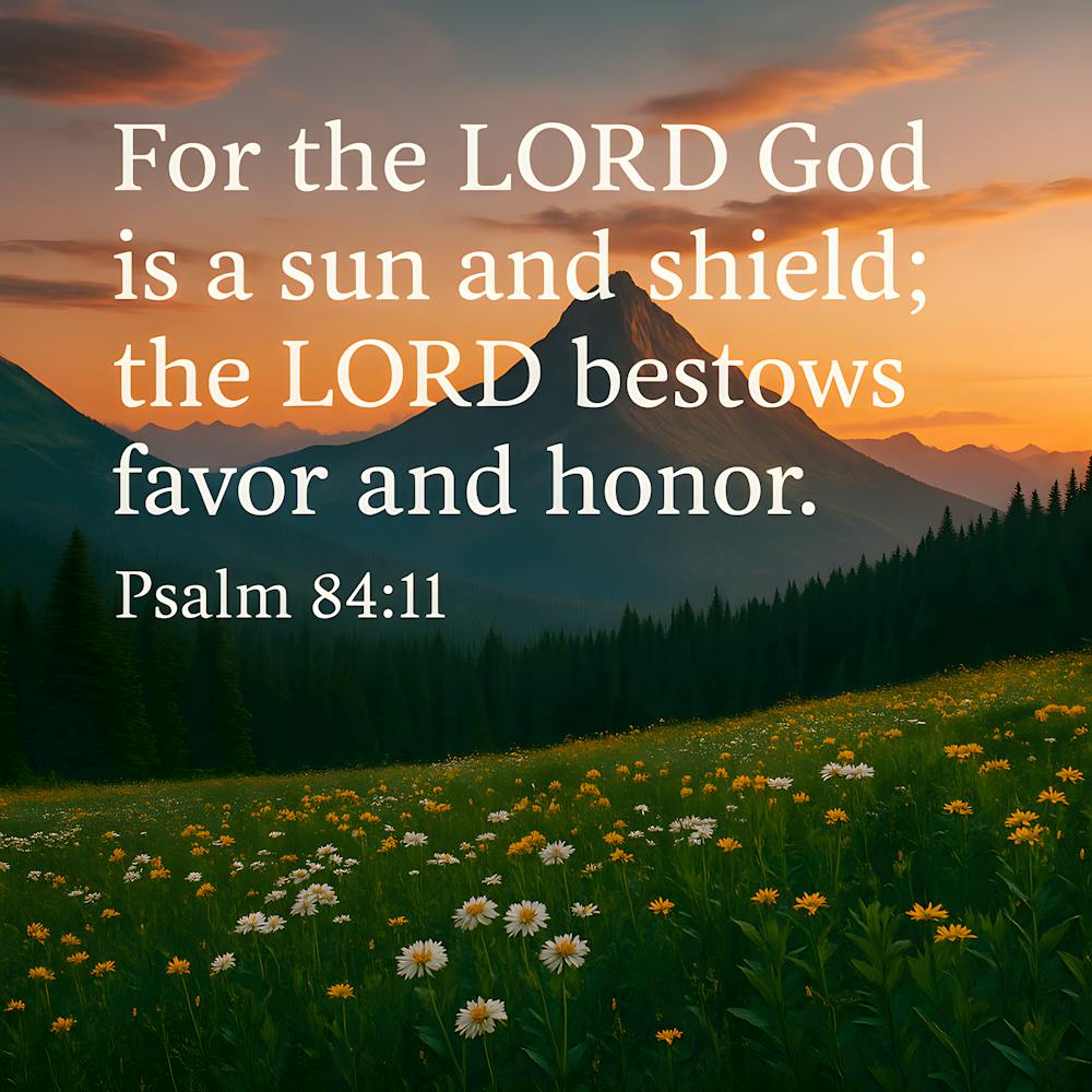 Psalm 8411 Wall Art Christian Scripture Print The Lord Is A Sun And Shield Mountain Sunset Floral Landscape Faith Inspired Home Decor