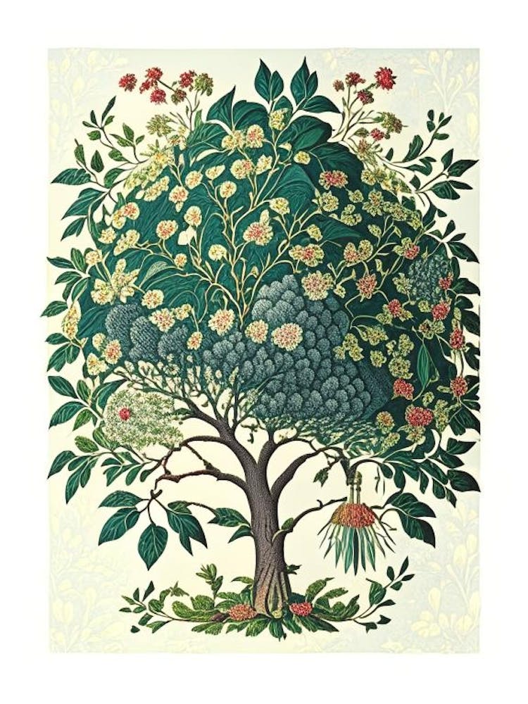Schirmbaum 3 Blumen Botanisches Vintage Poster Blume