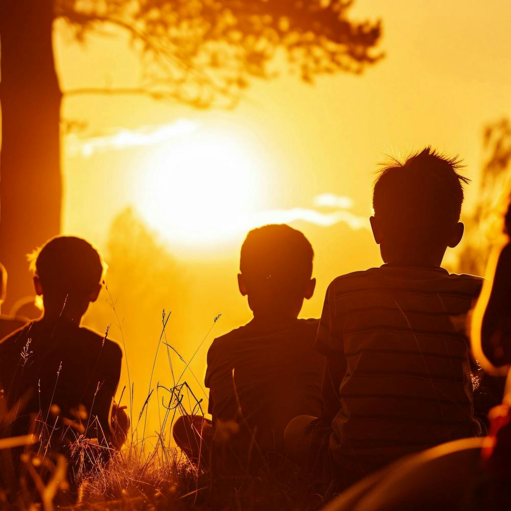 Silhouette Of Children At Sunset