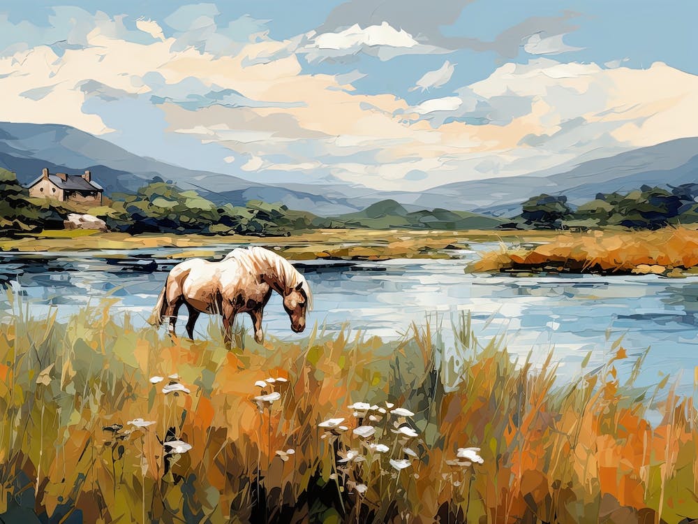Horses Painting In Lake District, England, Landscape 1
