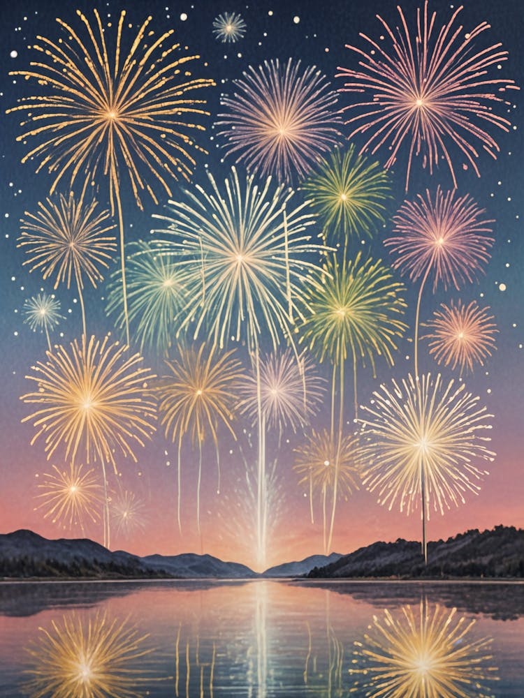 Fireworks Over The Lake