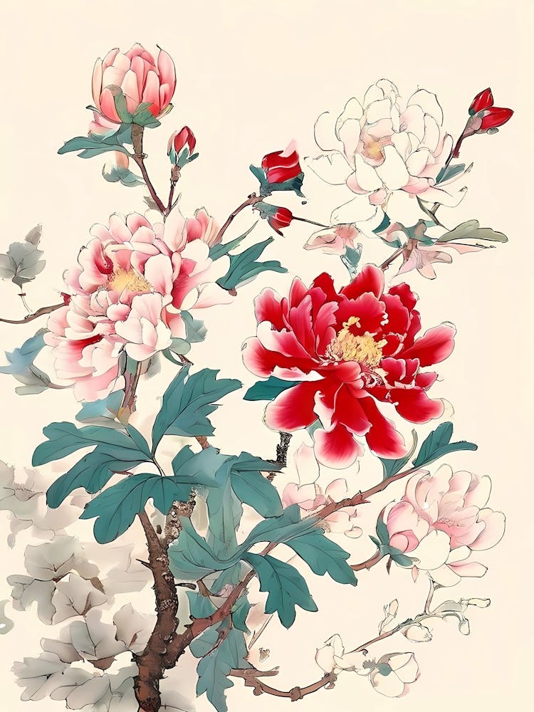 Draw Chinese Traditional Painting Flowers Blooming And Wealth 8k 961822771 (1)