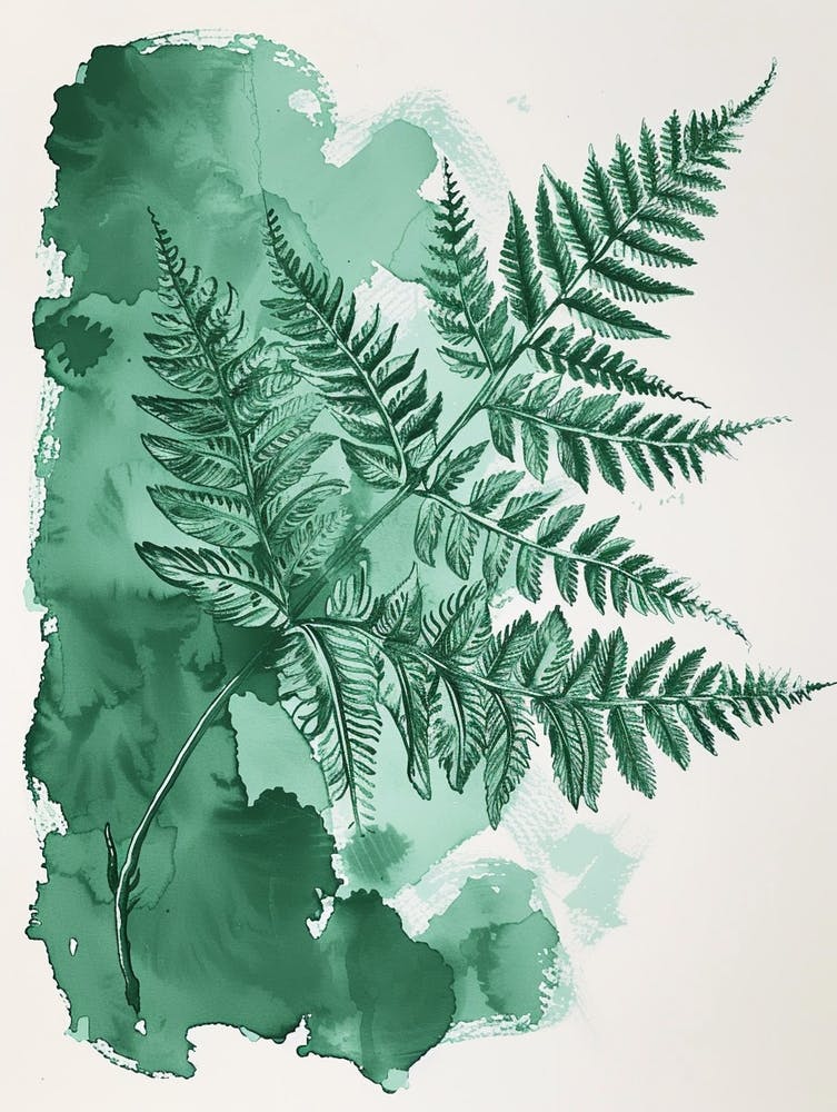 Green Ink Painting Of A Ruffled Fern 1