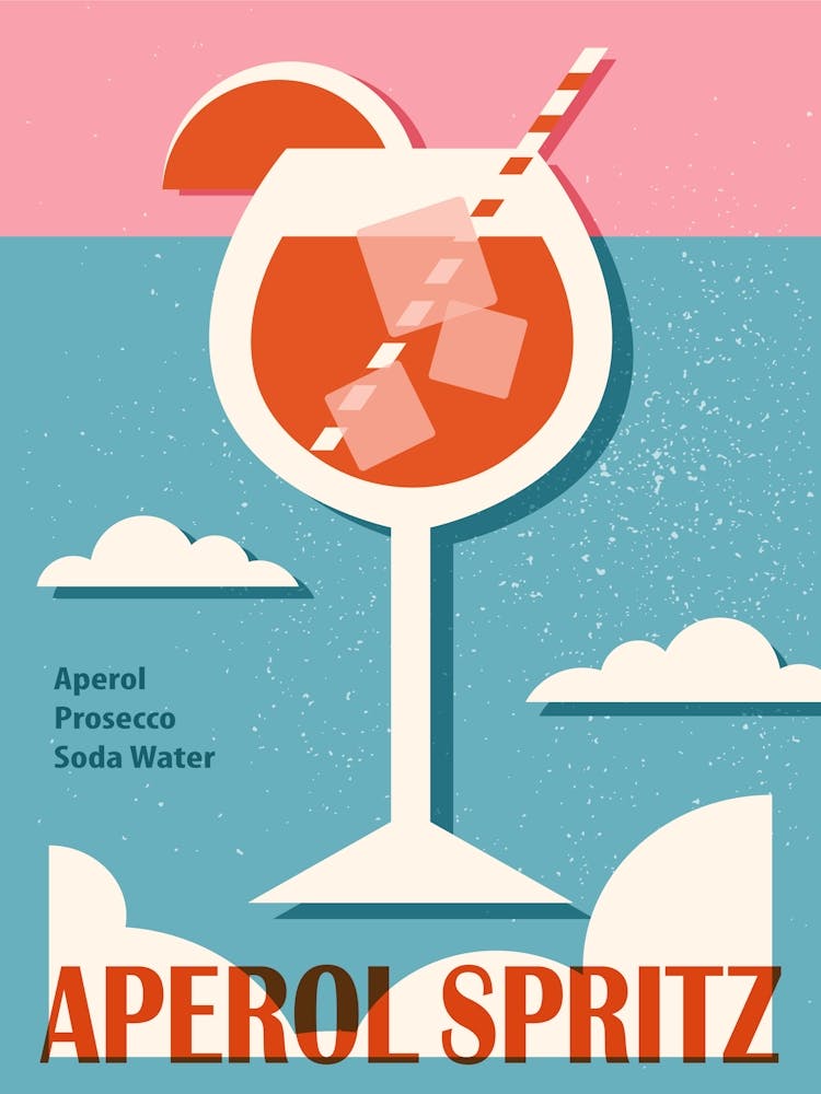 Aperol Spritz recipe poster, Cocktail art, Alcohol poster, Retro 70s