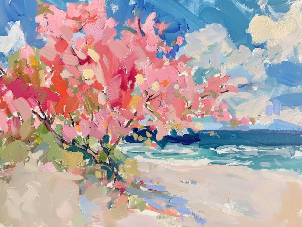 Pink Tree On The Beach