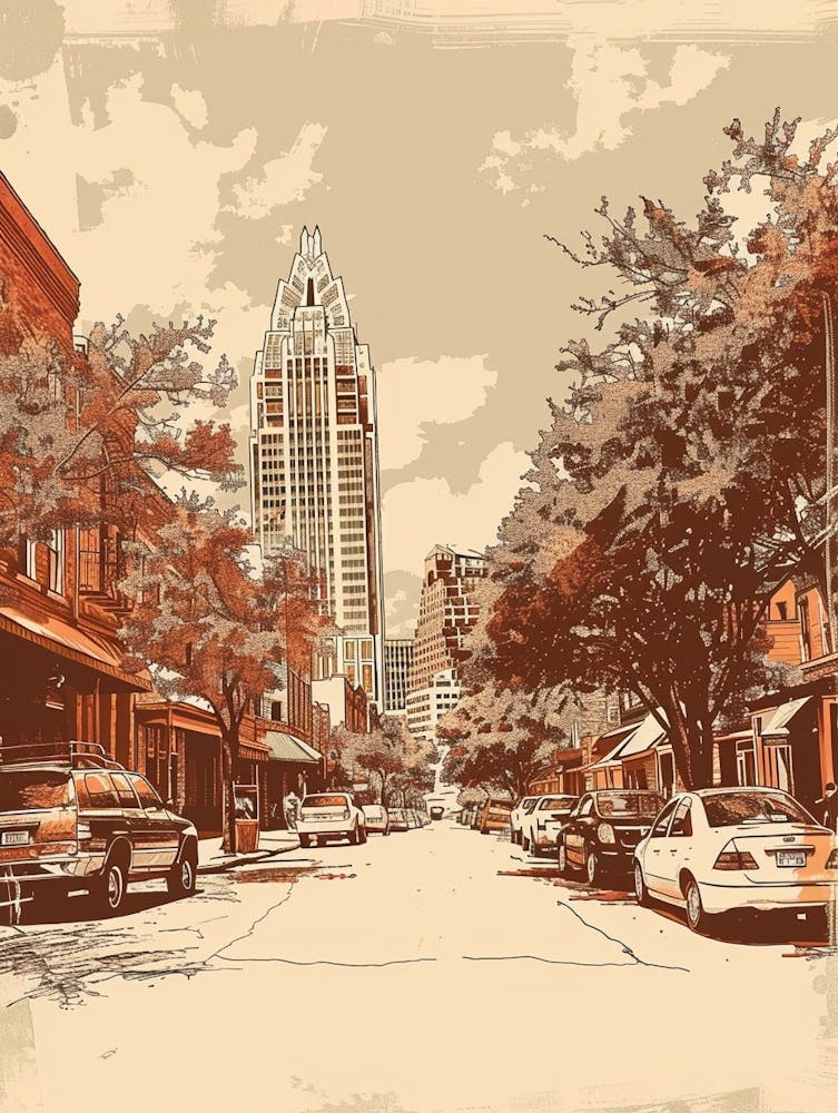 Duotone Illustration Rainey Street Historic District Austin Texas 4