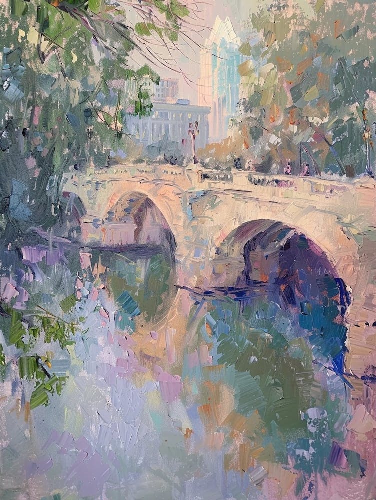 Congress Avenue Bridge Austin Texas Oil Painting 2