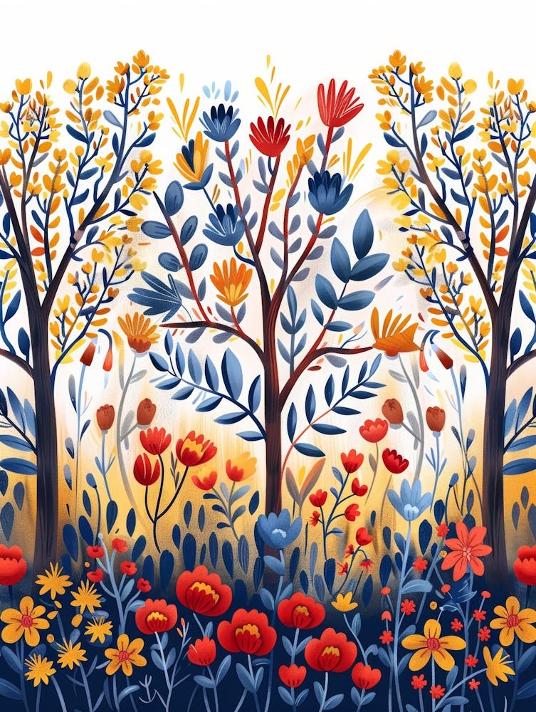 Colorful Flowers And Trees