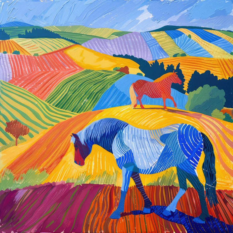 Horses in the English Countryside Series, Hockney Style. 1