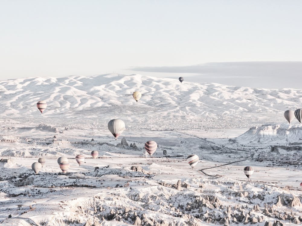 Hot Air Balloon Winter Landscape