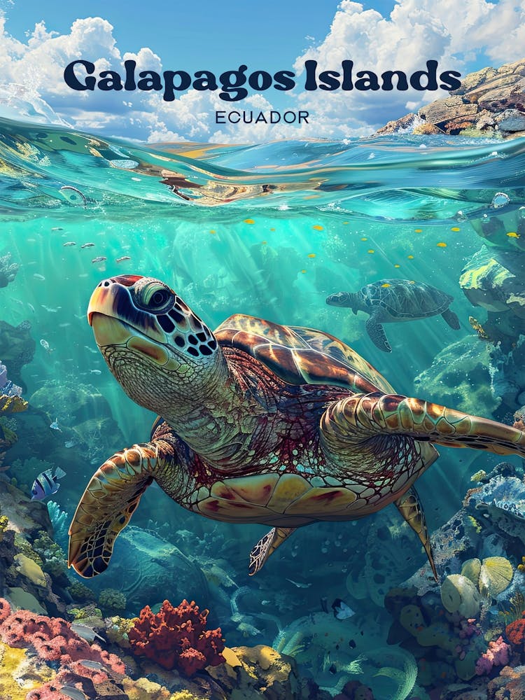 Galapagos Islands Marine Life Travel Art Illustration