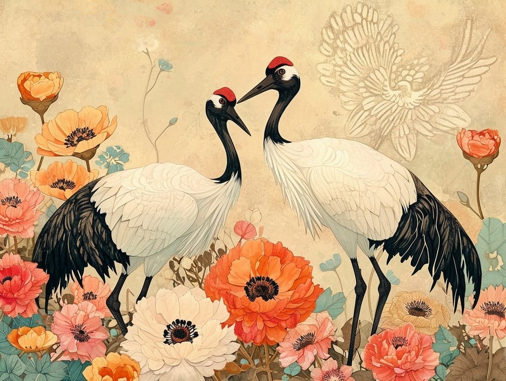 Floral Animal Illustration Crane 4