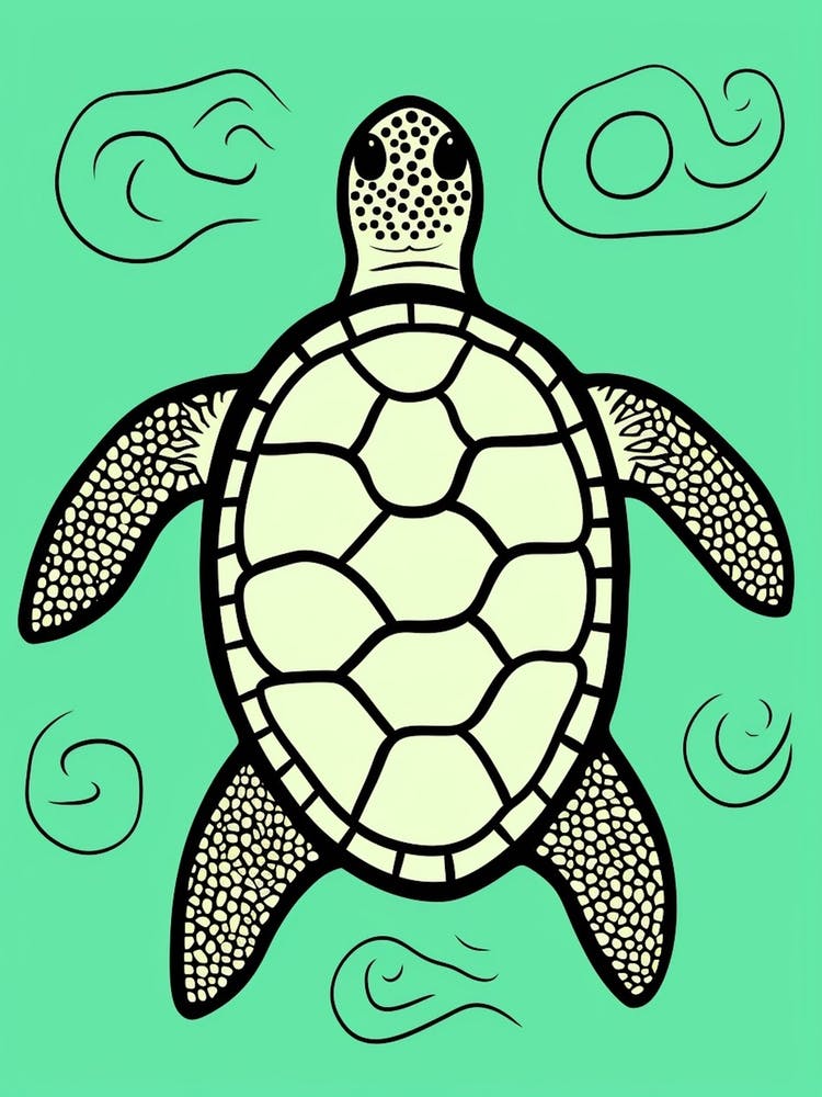Sea Turtle Geometric Bold Line Illustration