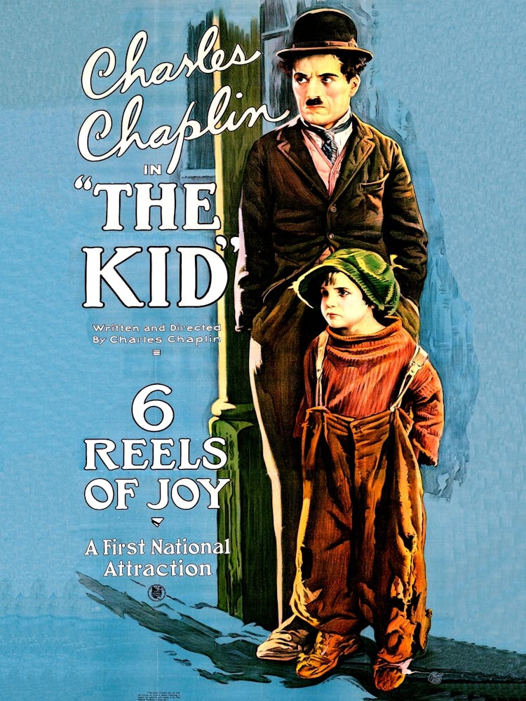 The Kid, Charles Chaplin, 1921, Vintage Movie Poster, Comedy, Silence Film