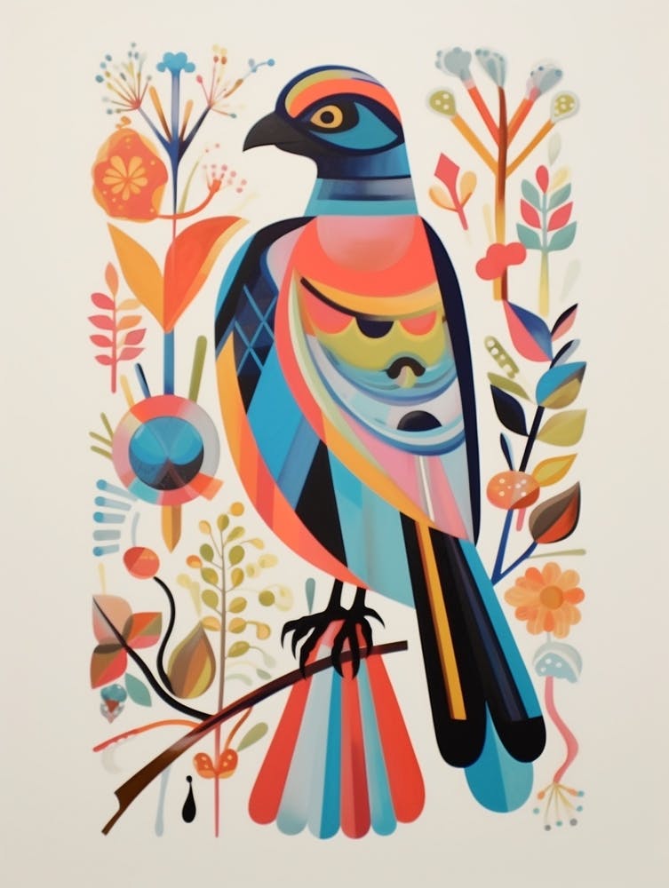 Colourful Scandi Bird Red Tailed Hawk 1