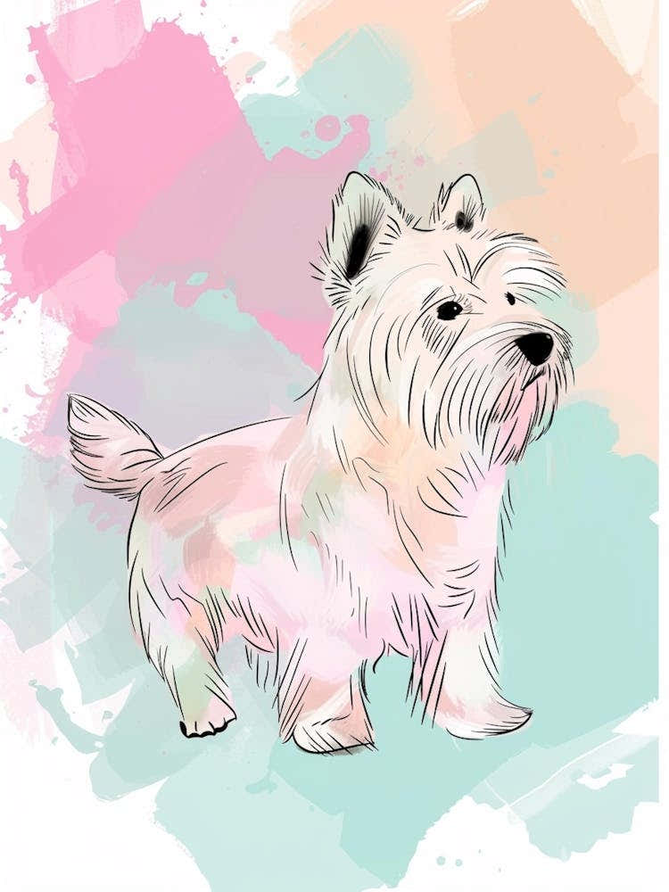 West Highland White Terrier Dog Pastel Line Illustration  4