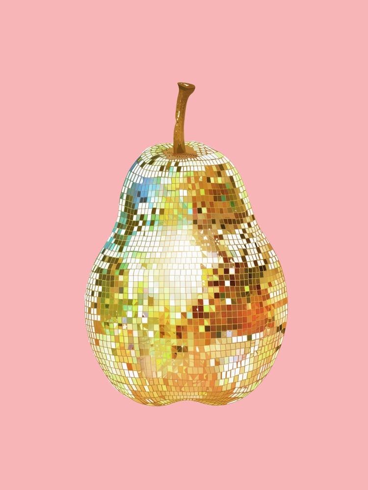 Disco Ball Pear Pink Art Disco Poster Trendy Aesthetic Art Food Kitchen