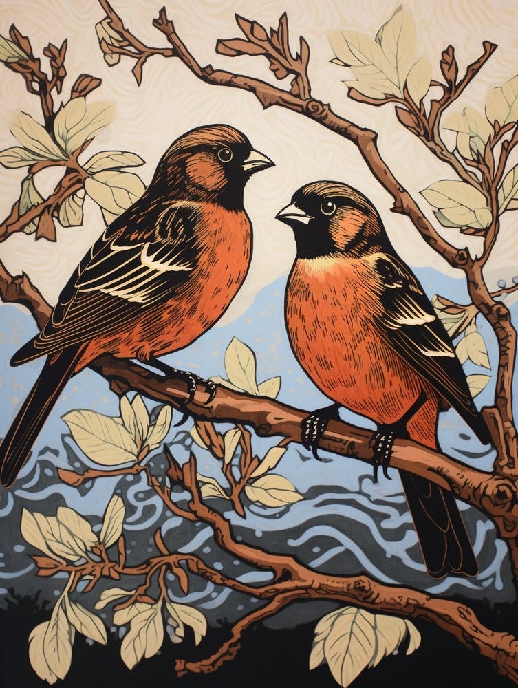 Art Nouveau Birds Poster Sparrow 3